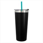 Black Tumbler with Teal Straw And Clear Lid With Black Flip-Top Accent